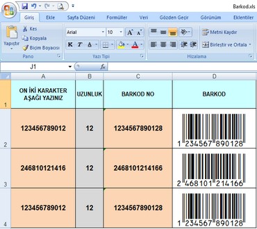 Excel ile EAN formatında barkod oluşturma